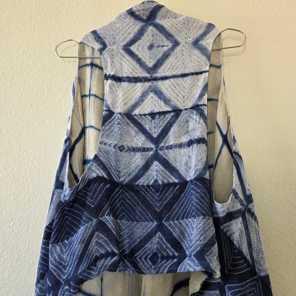 Soft Surroundings Linen Reversible Vest Women Size PL/XL Blue White Boho Shibori - Picture 7 of 11
